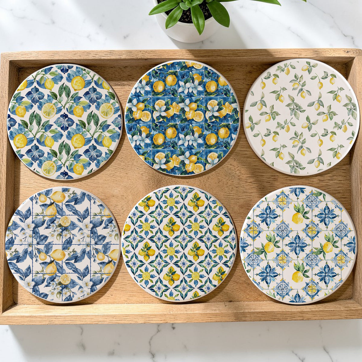 Mediterranean Lemon Ceramic Coasters