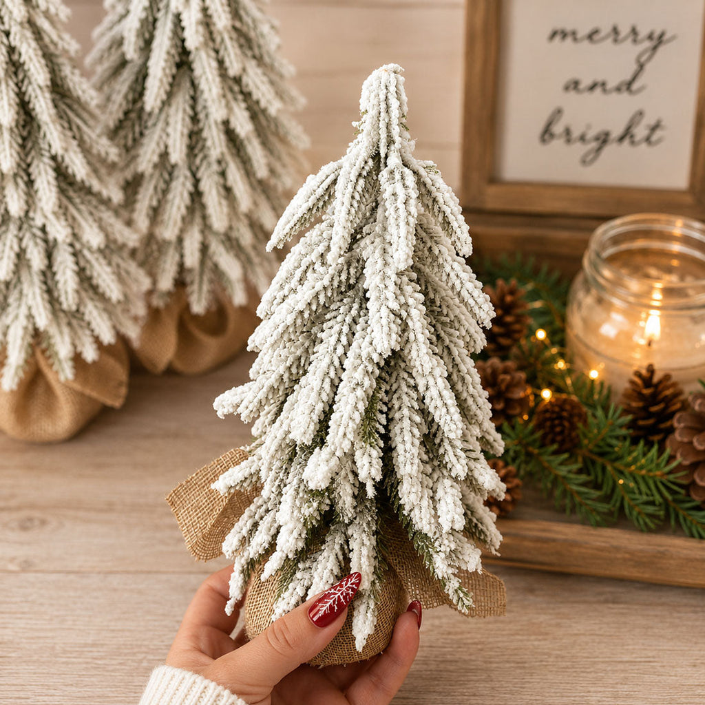 Snow-Covered Tabletop Christmas Trees