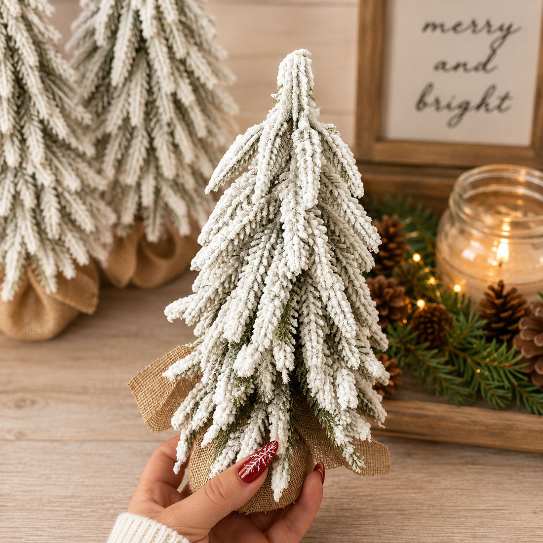 Snow-Covered Tabletop Christmas Trees