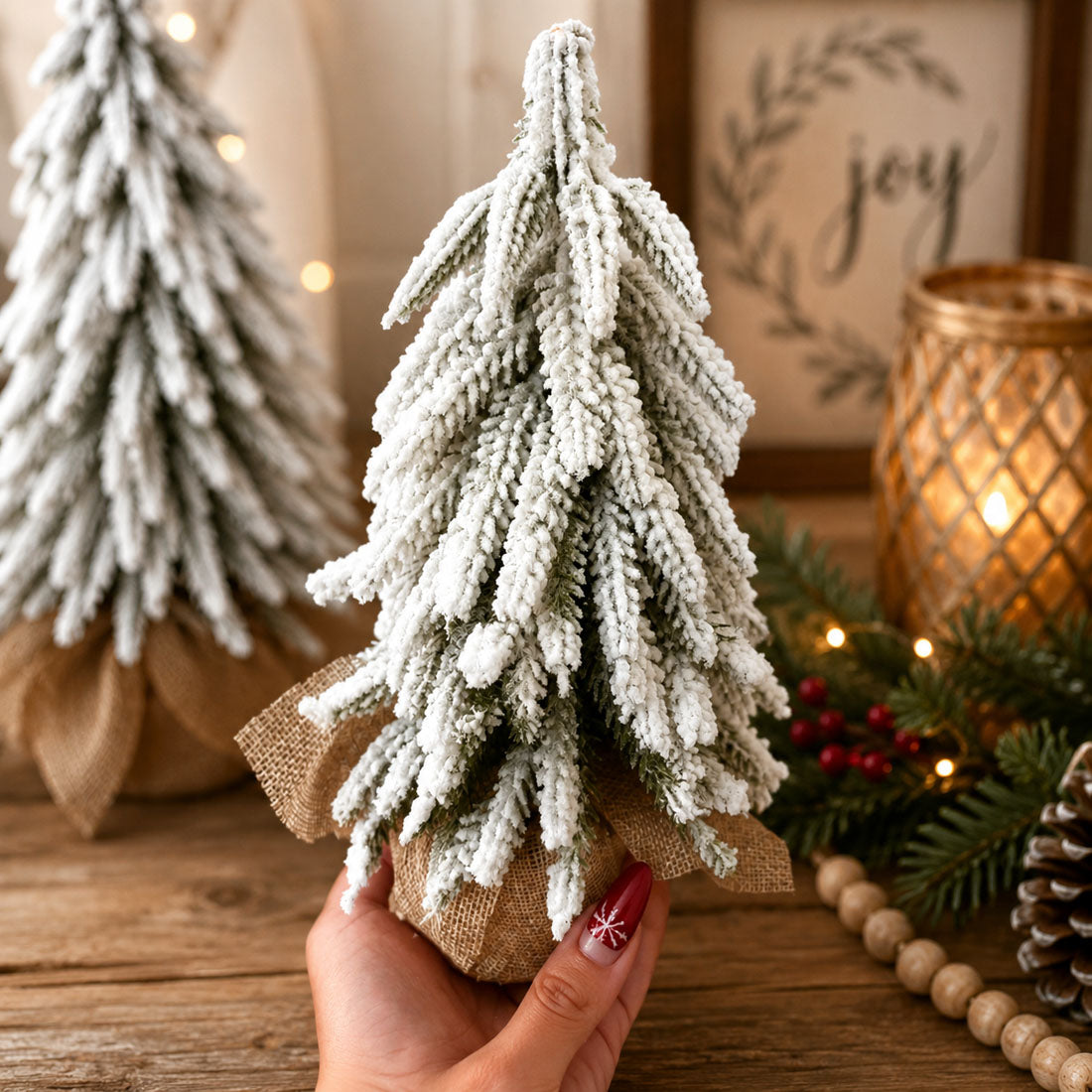 Snow-Covered Tabletop Christmas Trees