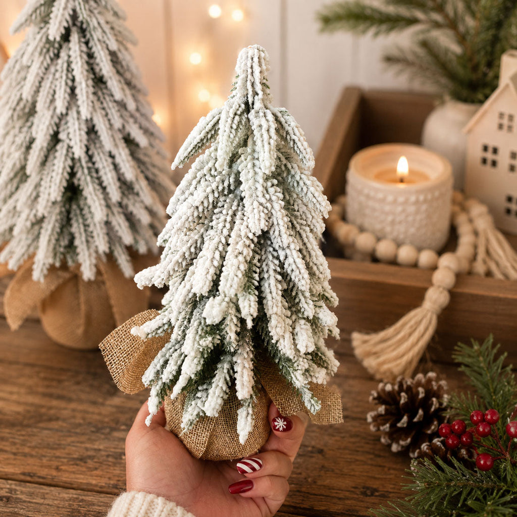 Snow-Covered Tabletop Christmas Trees