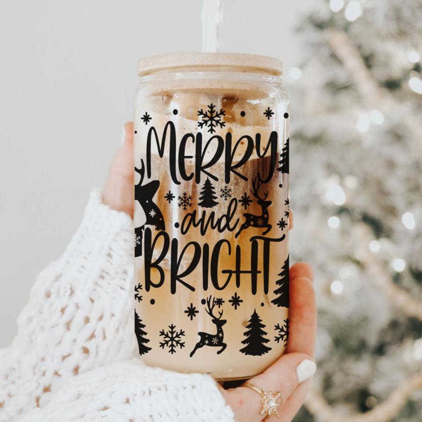 Merry & Bright Glass Tumbler — 17 oz