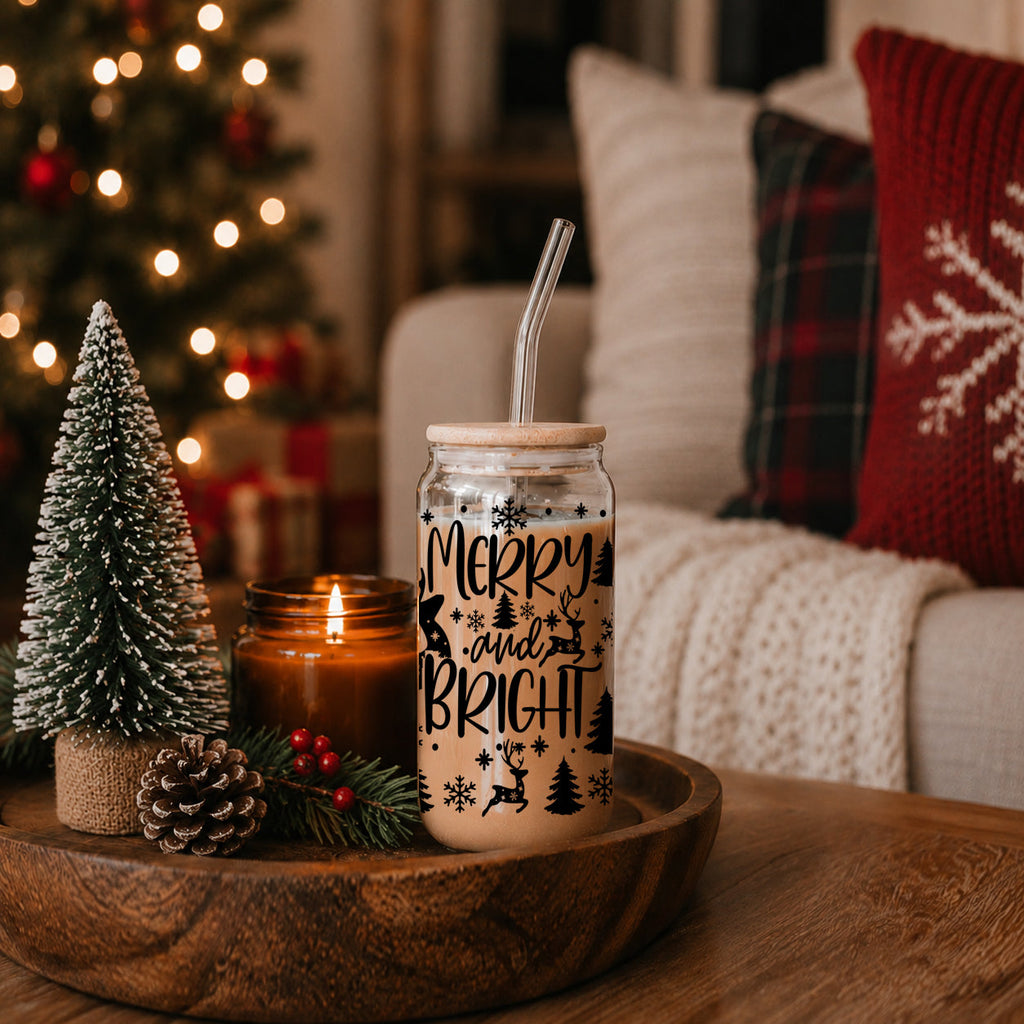 Merry & Bright Glass Tumbler — 17 oz