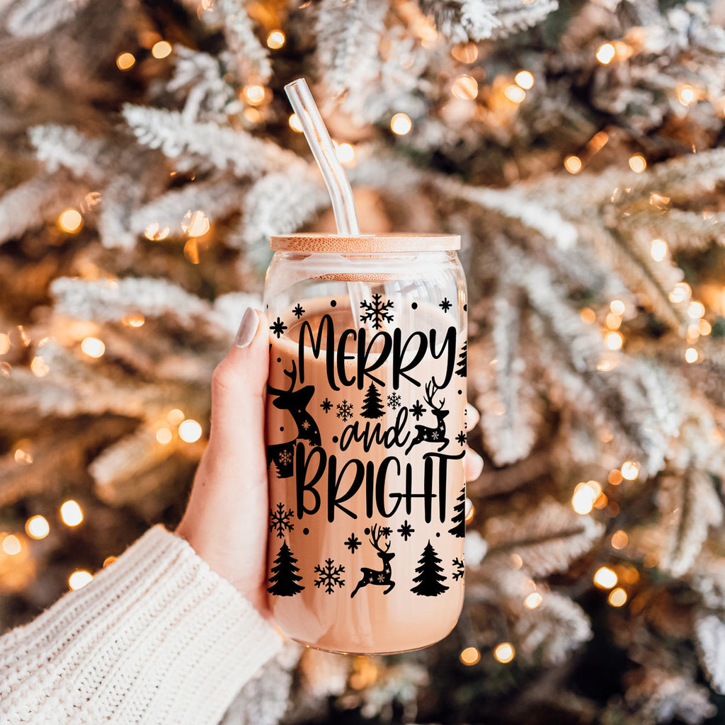 Merry & Bright Glass Tumbler — 17 oz