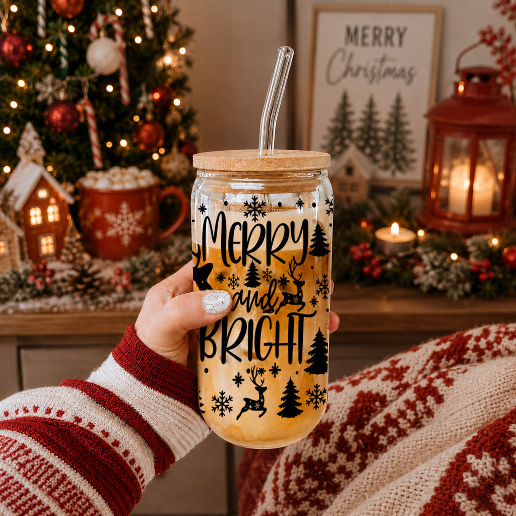 Merry & Bright Glass Tumbler — 17 oz