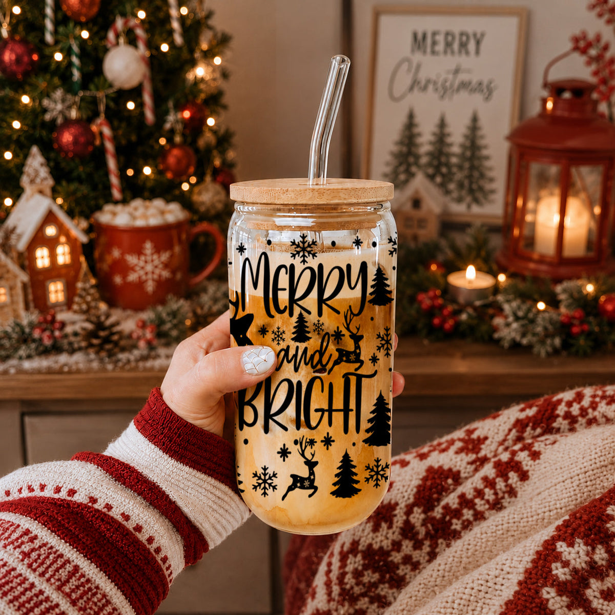 Merry & Bright Glass Tumbler — 17 oz