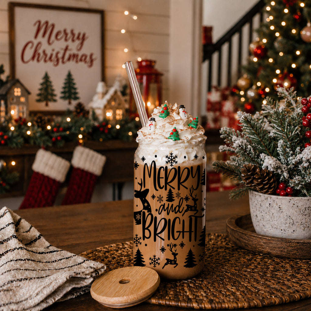 Merry & Bright Glass Tumbler — 17 oz