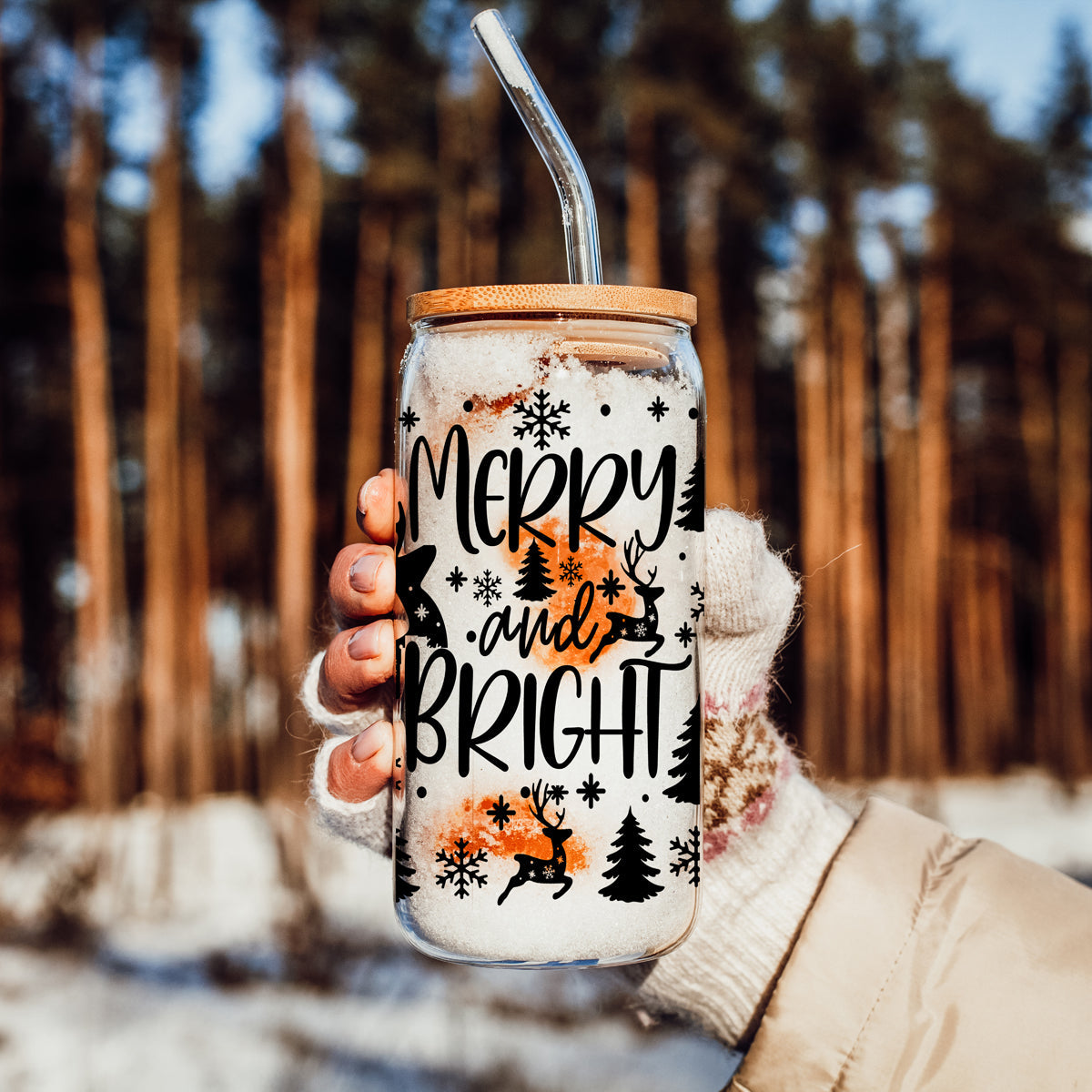 Merry & Bright Glass Tumbler — 17 oz