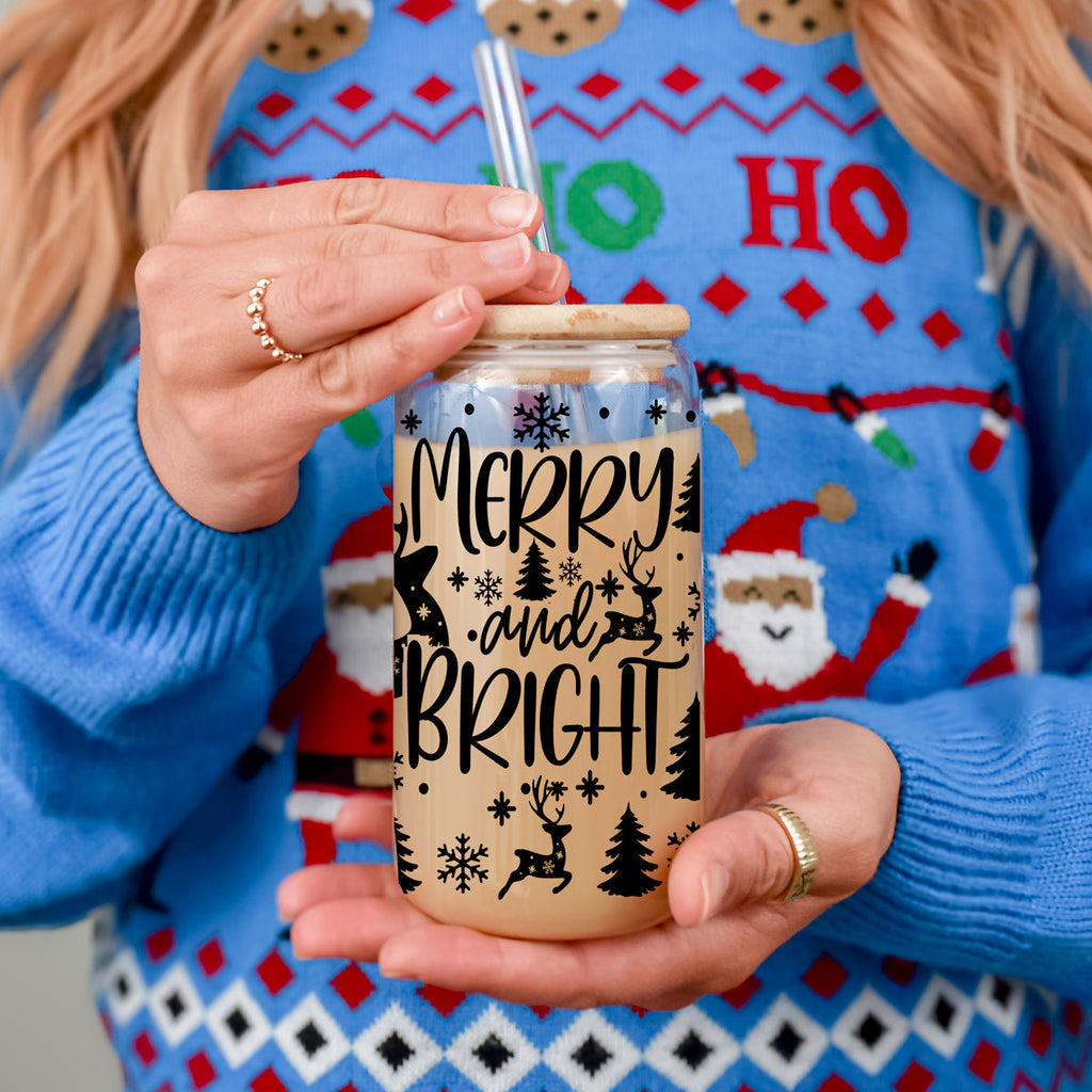 Merry & Bright Glass Tumbler — 17 oz