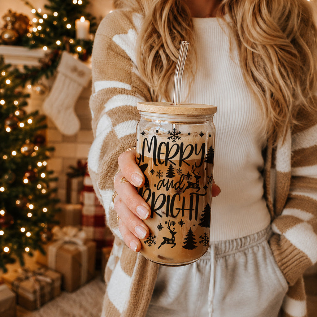 Merry & Bright Glass Tumbler — 17 oz