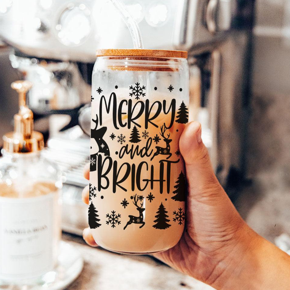 Merry & Bright Glass Tumbler — 17 oz