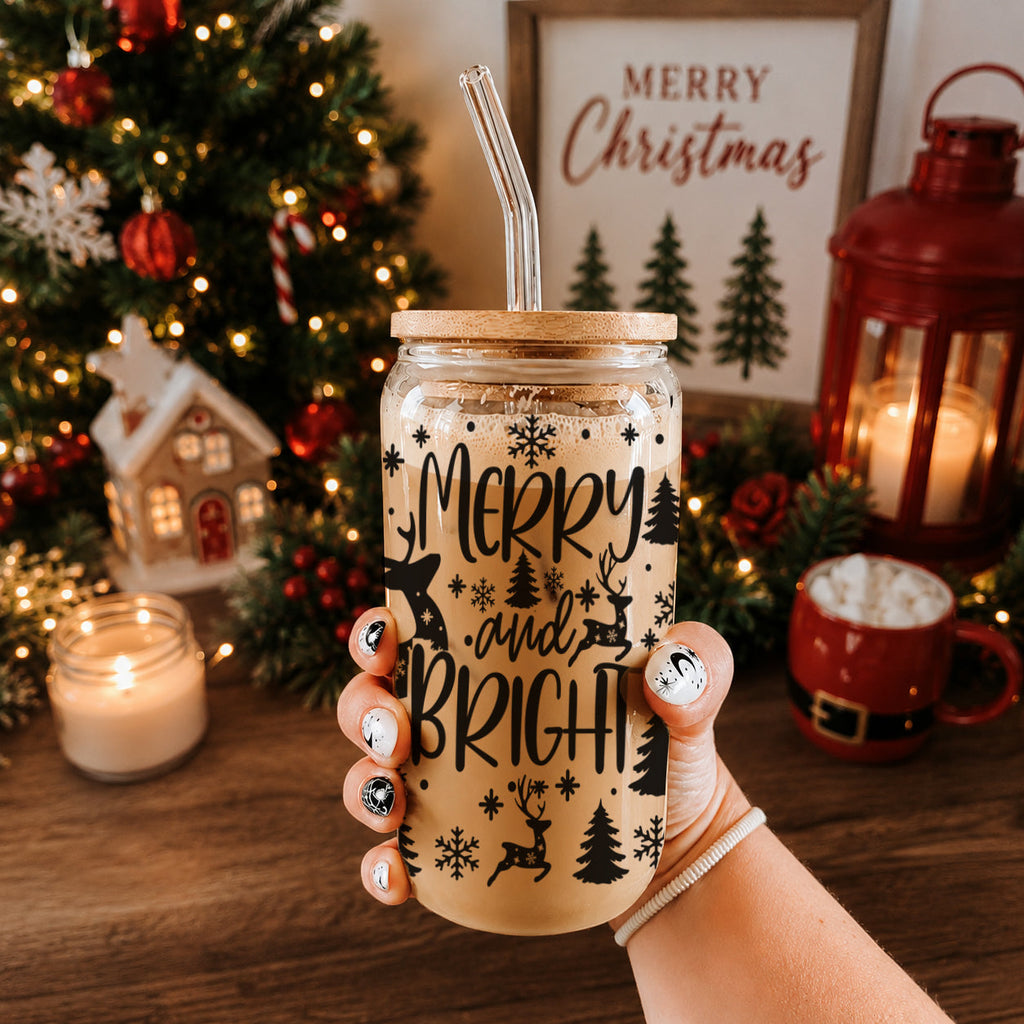 Merry & Bright Glass Tumbler — 17 oz