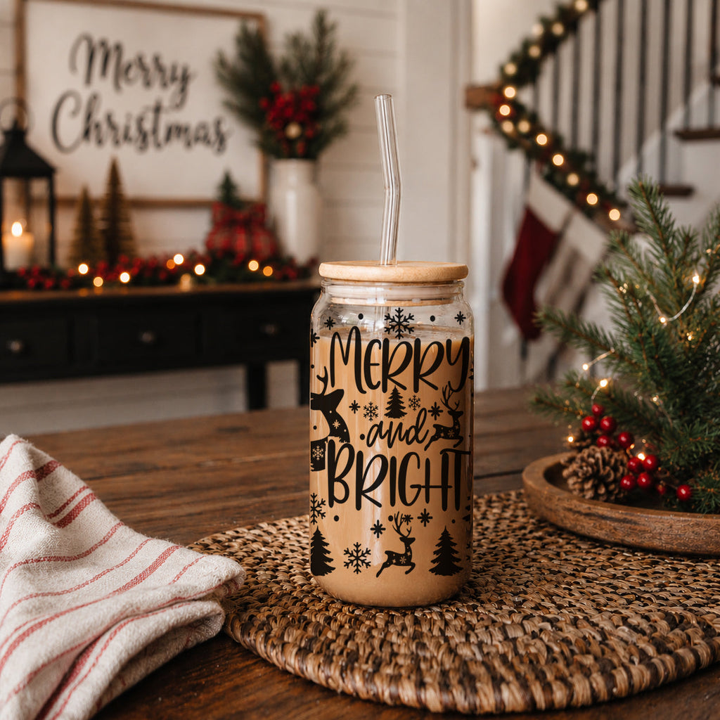 Merry & Bright Glass Tumbler — 17 oz