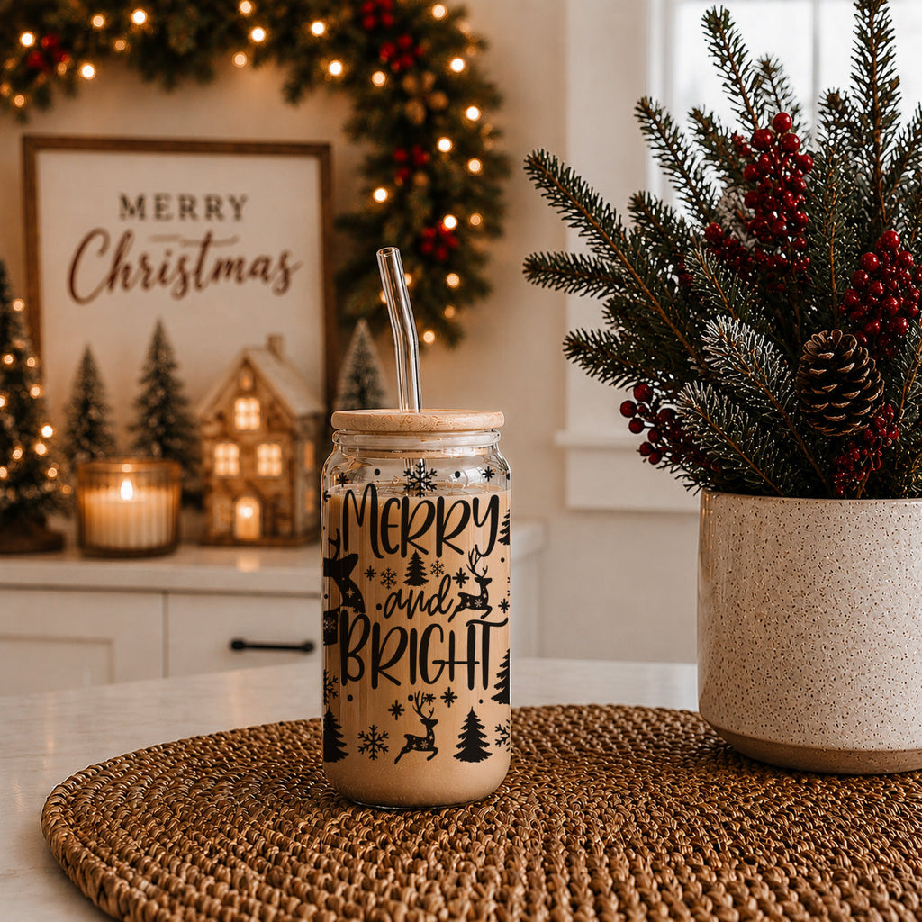 Merry & Bright Glass Tumbler — 17 oz