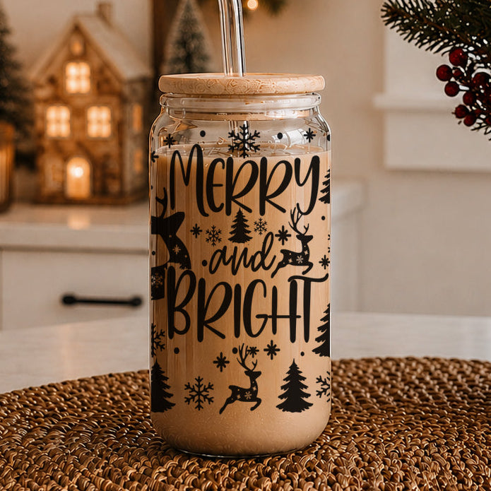 Merry & Bright Glass Tumbler — 17 oz