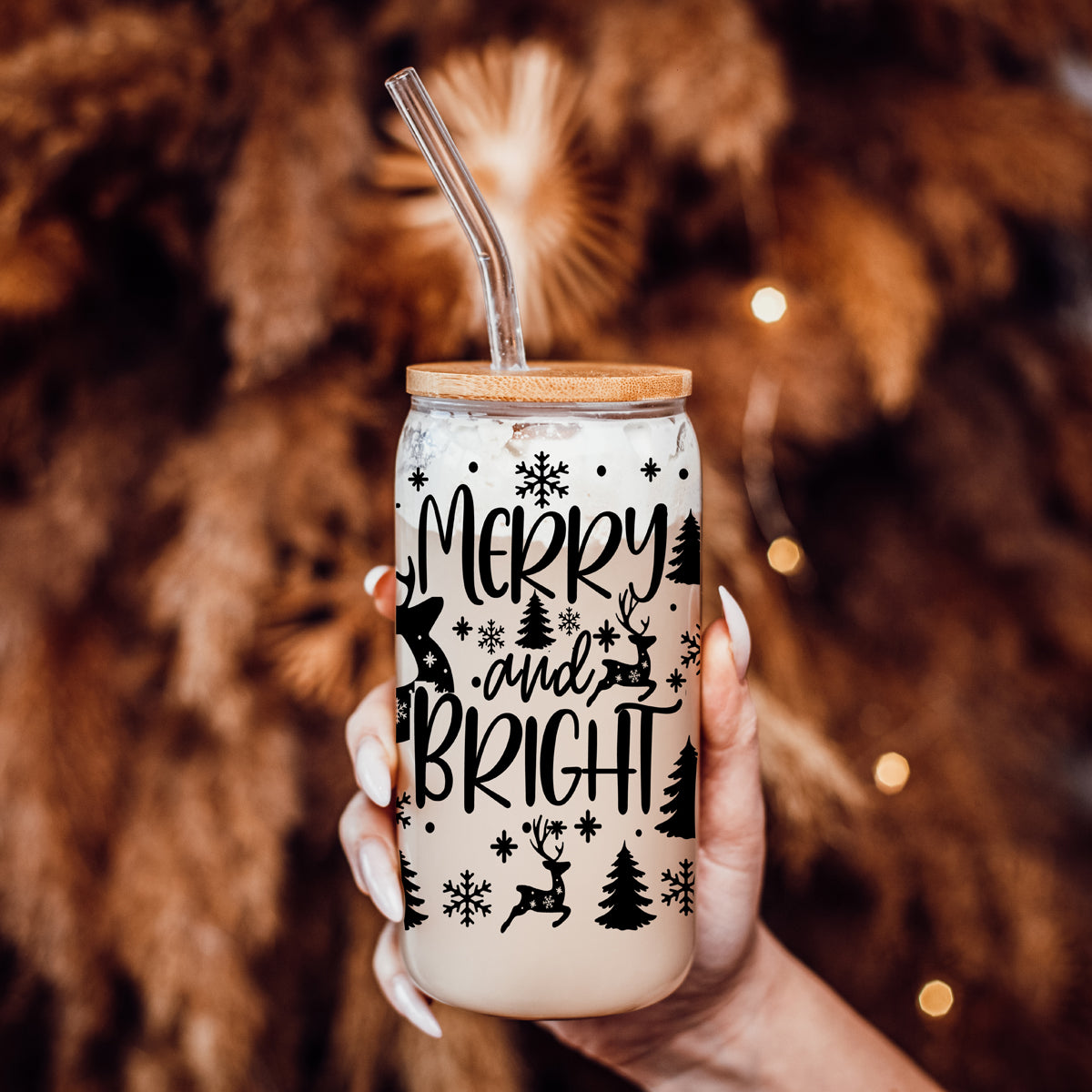 Merry & Bright Glass Tumbler — 17 oz