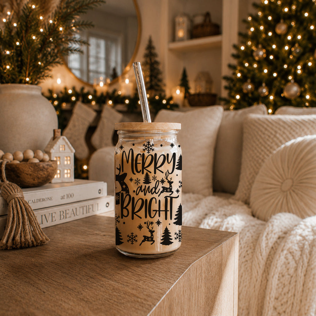 Merry & Bright Glass Tumbler — 17 oz