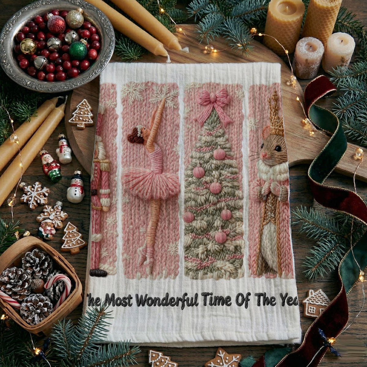Nutcracker Pinks Christmas Kitchen Towel