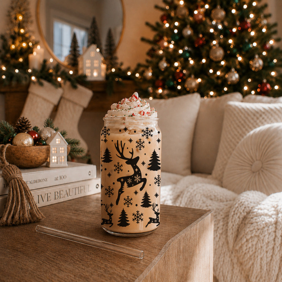 Merry & Bright Glass Tumbler — 17 oz