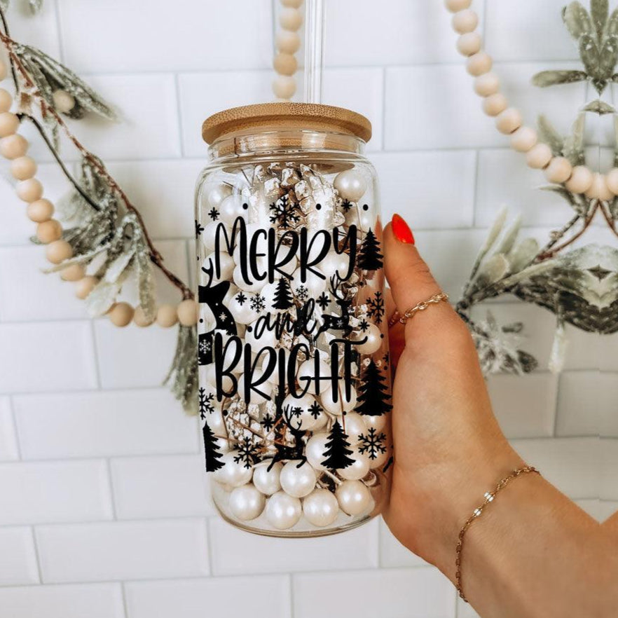 Merry & Bright Glass Tumbler — 17 oz