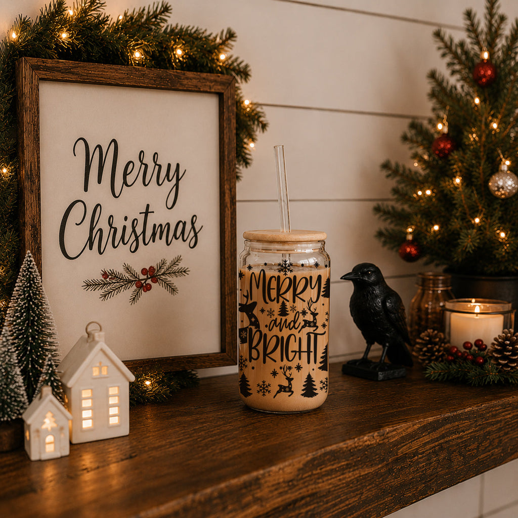 Merry & Bright Glass Tumbler — 17 oz