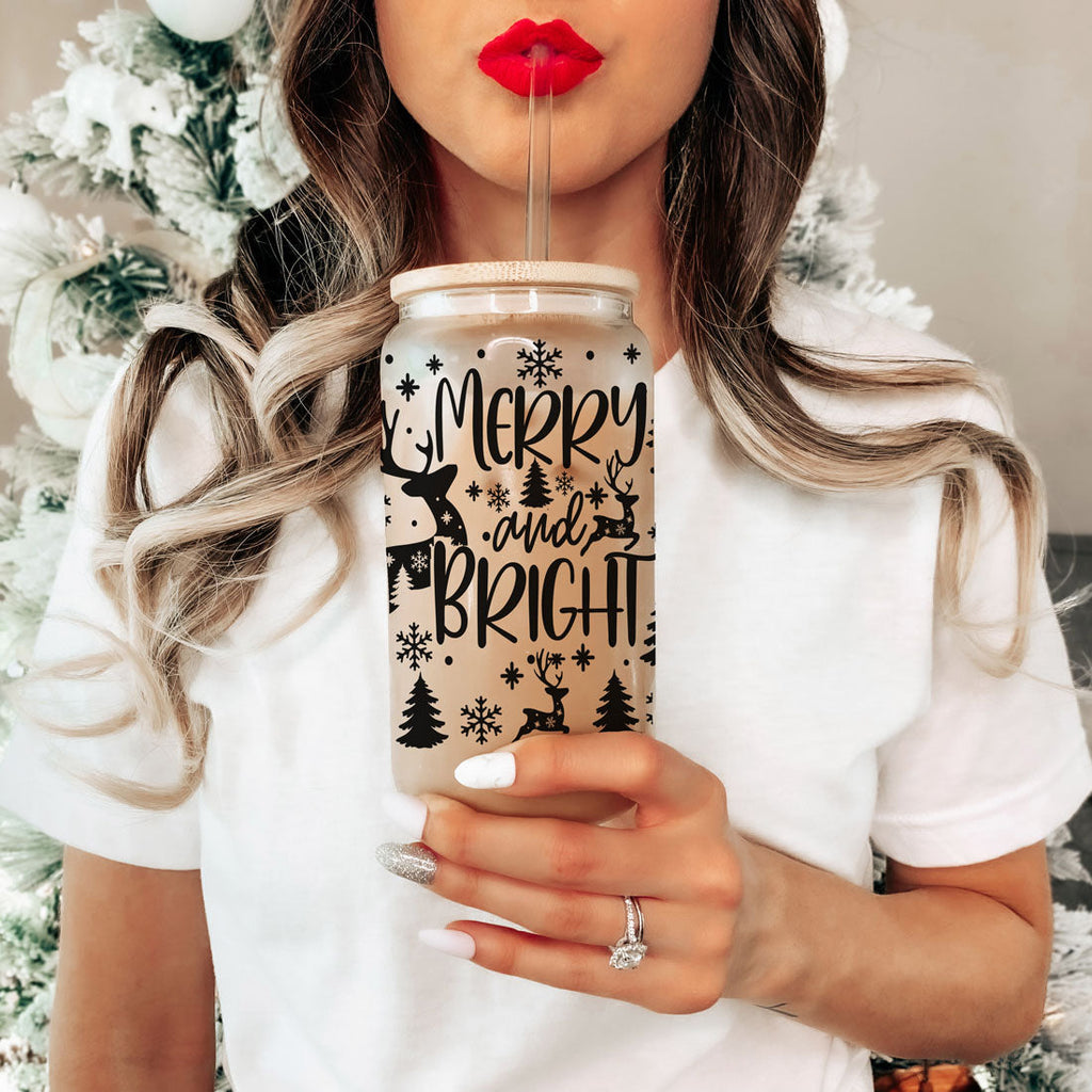 Merry & Bright Glass Tumbler — 17 oz