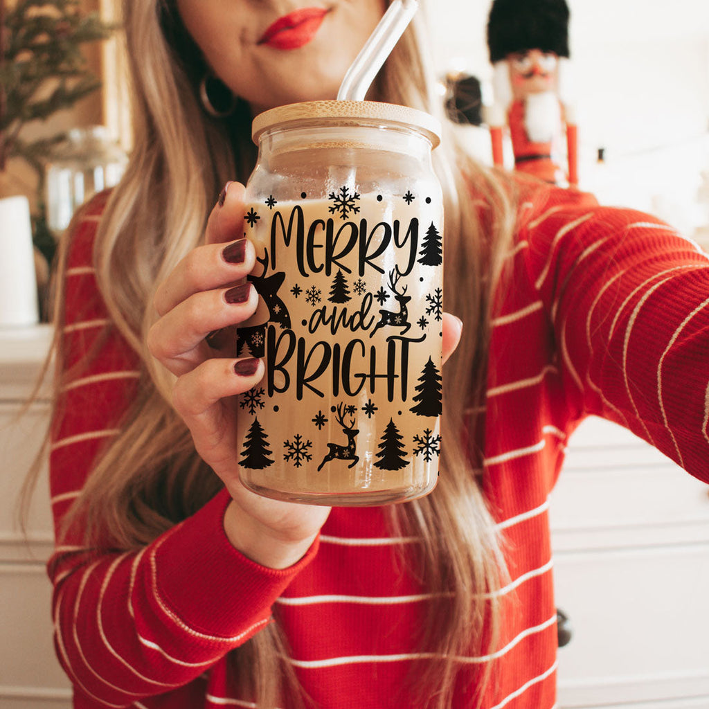 Merry & Bright Glass Tumbler — 17 oz