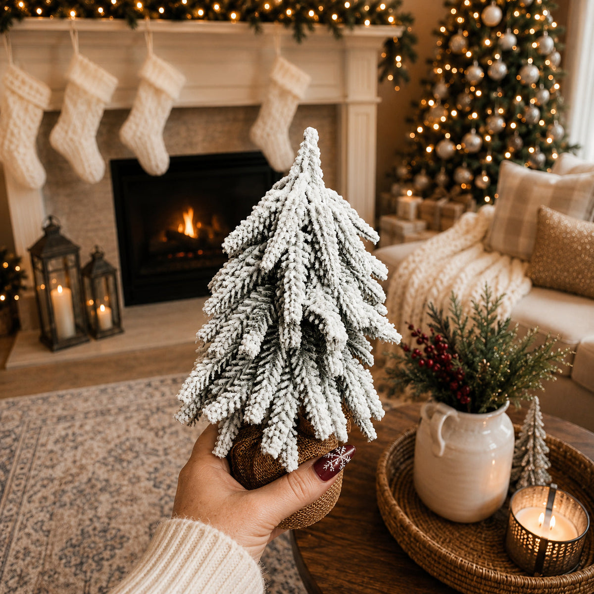 Snow-Covered Tabletop Christmas Trees