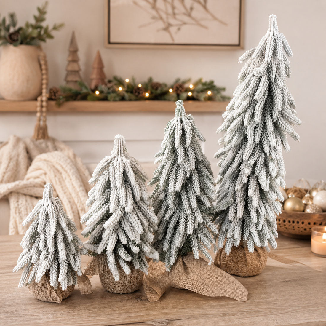 Snow-Covered Tabletop Christmas Trees