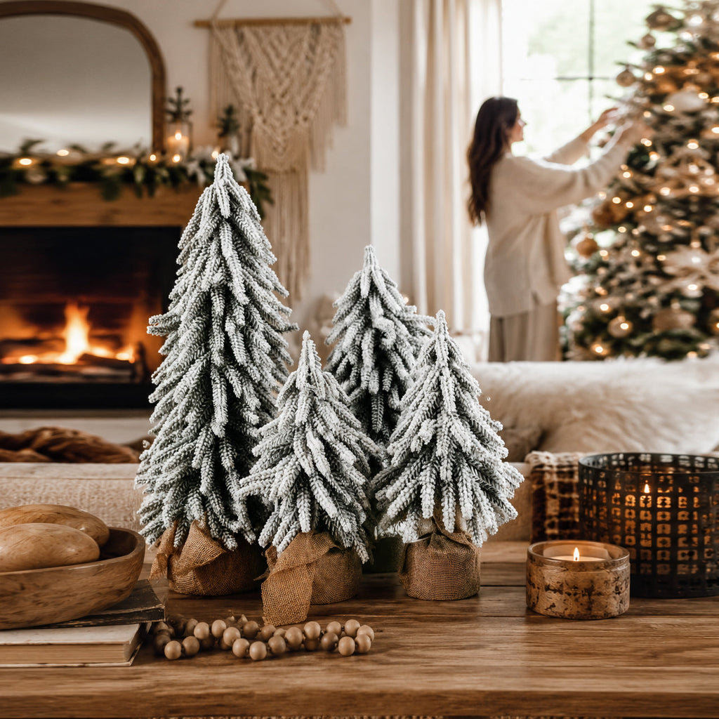 Snow-Covered Tabletop Christmas Trees