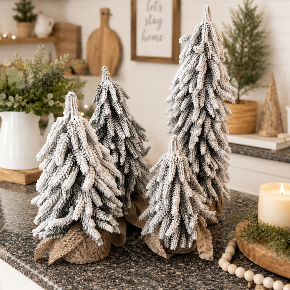 Snow-Covered Tabletop Christmas Trees