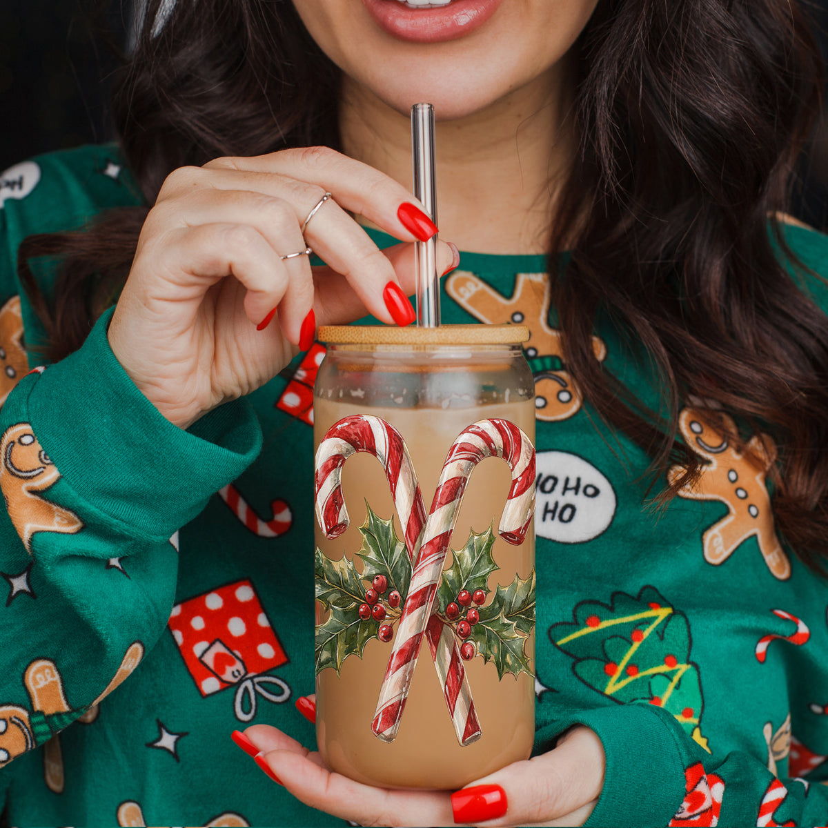 Christmas Glass Tumbler with Straw — Choice of Holiday Design