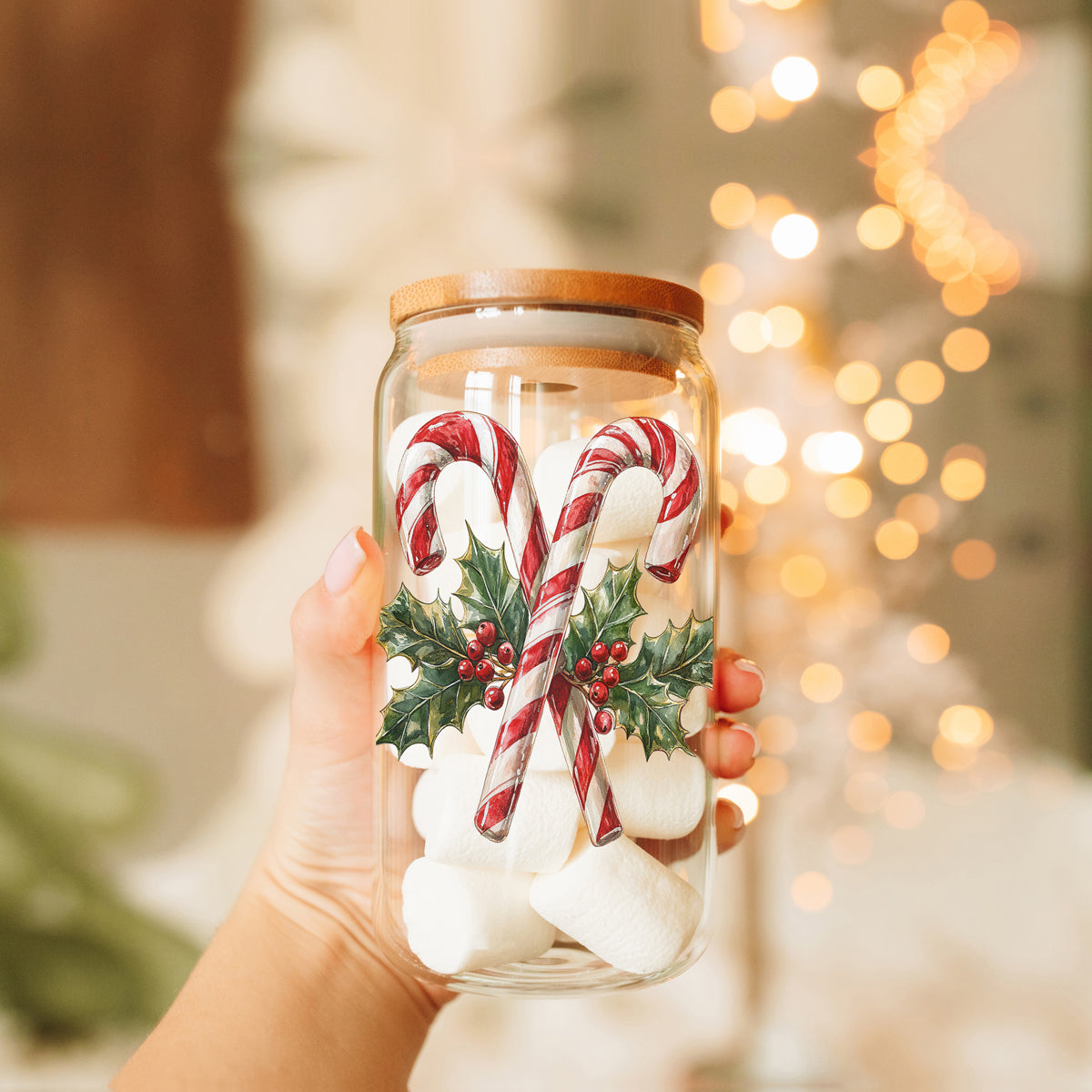Christmas Glass Tumbler with Straw — Choice of Holiday Design