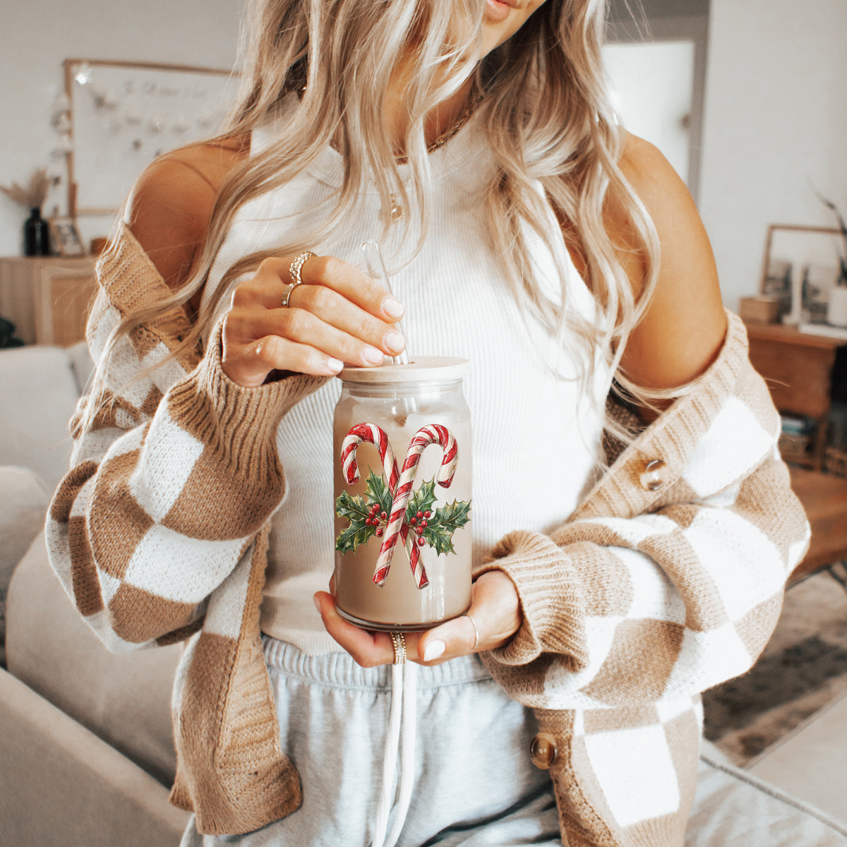 Christmas Glass Tumbler with Straw — Choice of Holiday Design