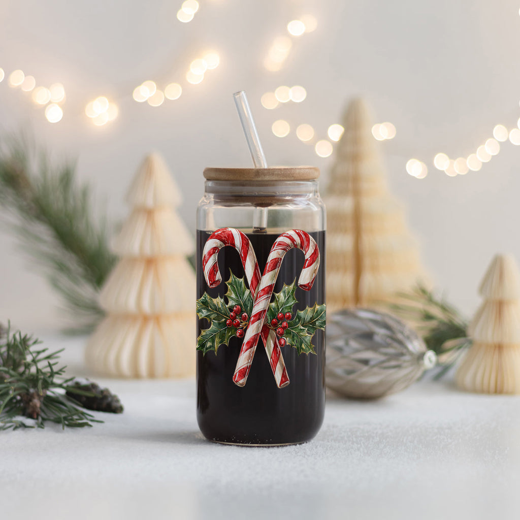 Christmas Glass Tumbler with Straw — Choice of Holiday Design