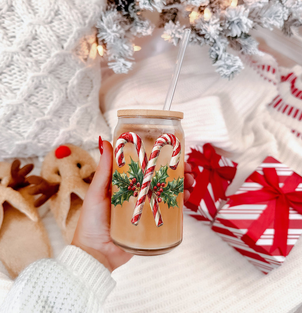 Christmas Glass Tumbler with Straw — Choice of Holiday Design