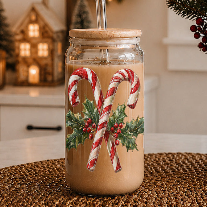 Christmas Glass Tumbler with Straw — Choice of Holiday Design