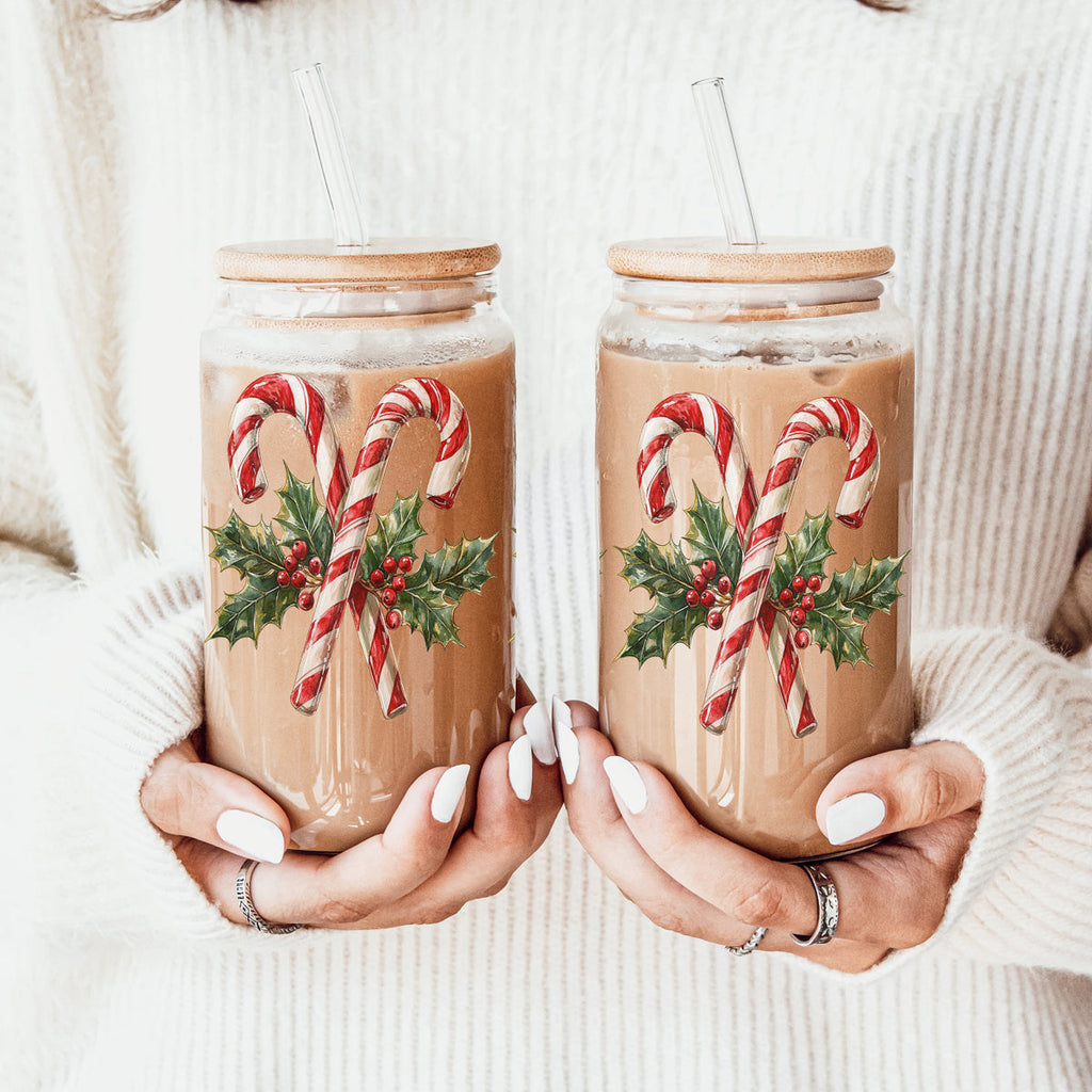 Christmas Glass Tumbler with Straw — Choice of Holiday Design