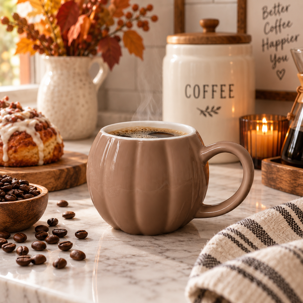 Pumpkin-Shaped Ceramic Mug — 16.8 oz