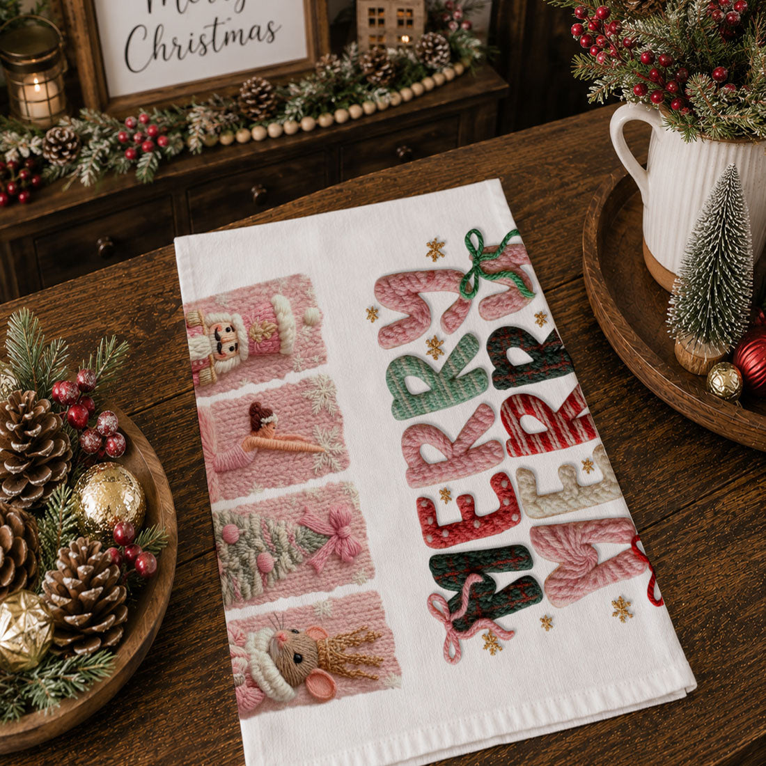 Nutcracker Pinks Christmas Kitchen Towel