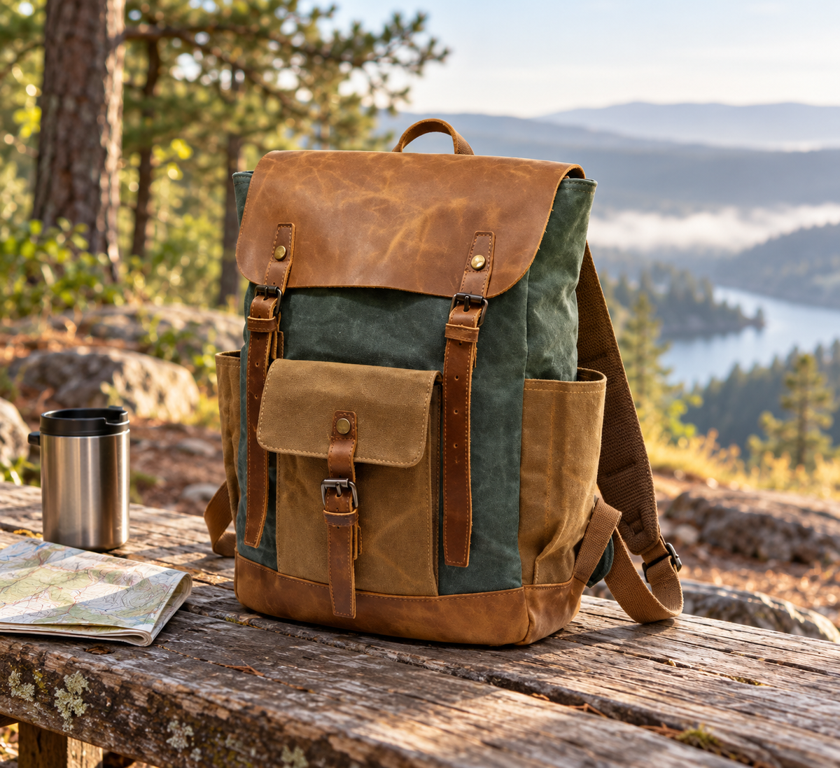 Vintage Canvas & Leather Laptop Backpack