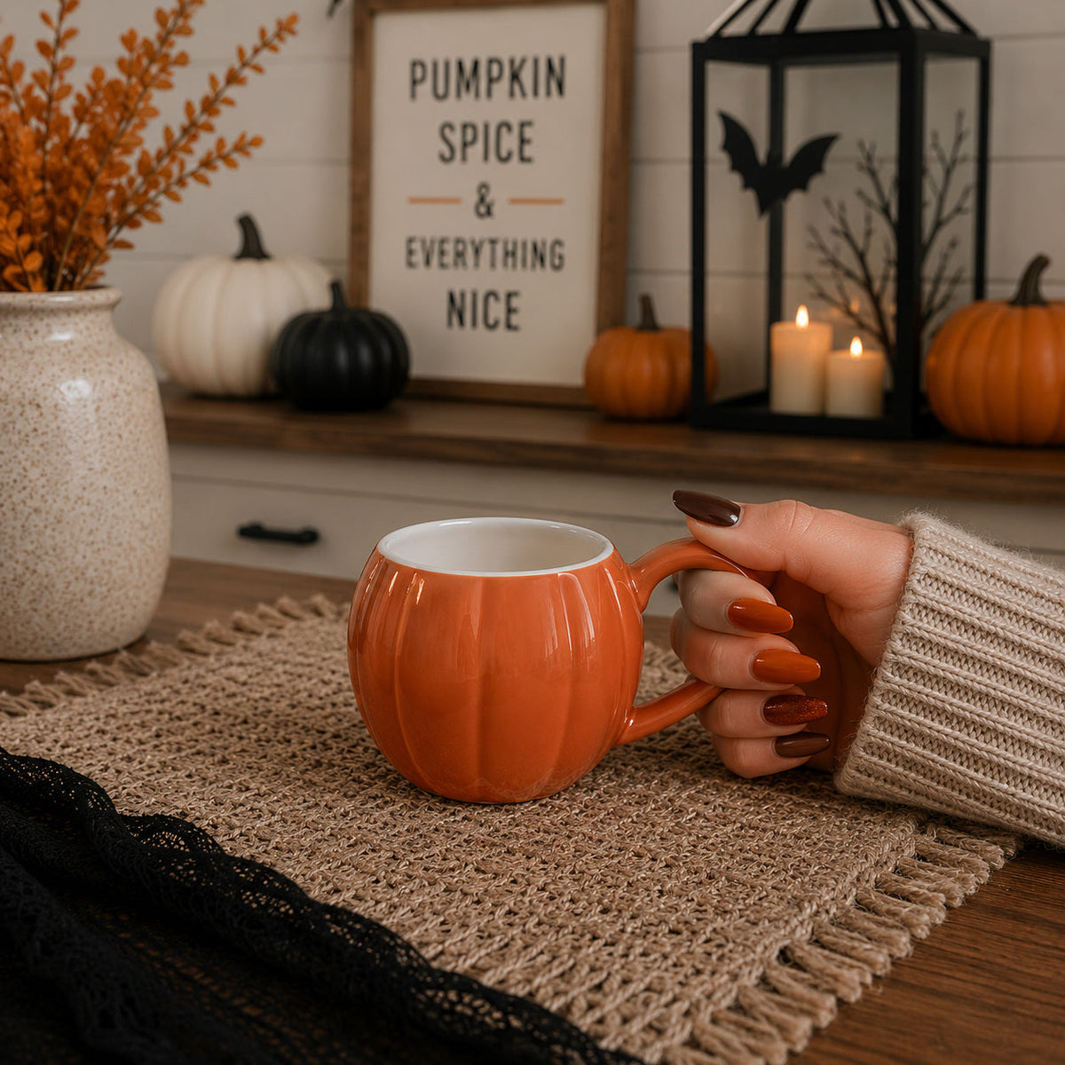 Pumpkin-Shaped Ceramic Mug — 16.8 oz