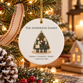 Personalized Family of 3 Christmas Ornament hanging in a warm holiday setting