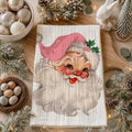 Vintage Pink Santa Christmas Kitchen Towel