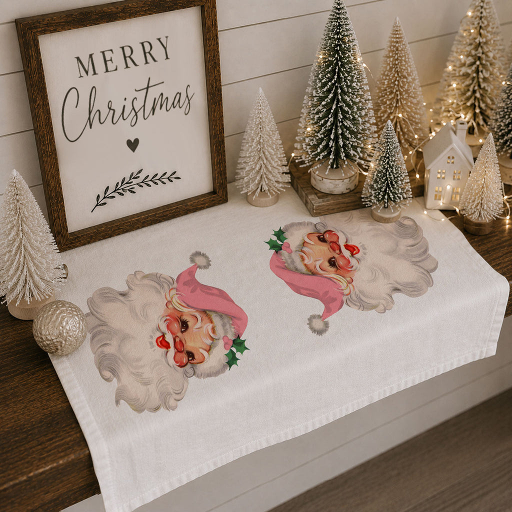 Vintage Pink Santa Christmas Kitchen Towel