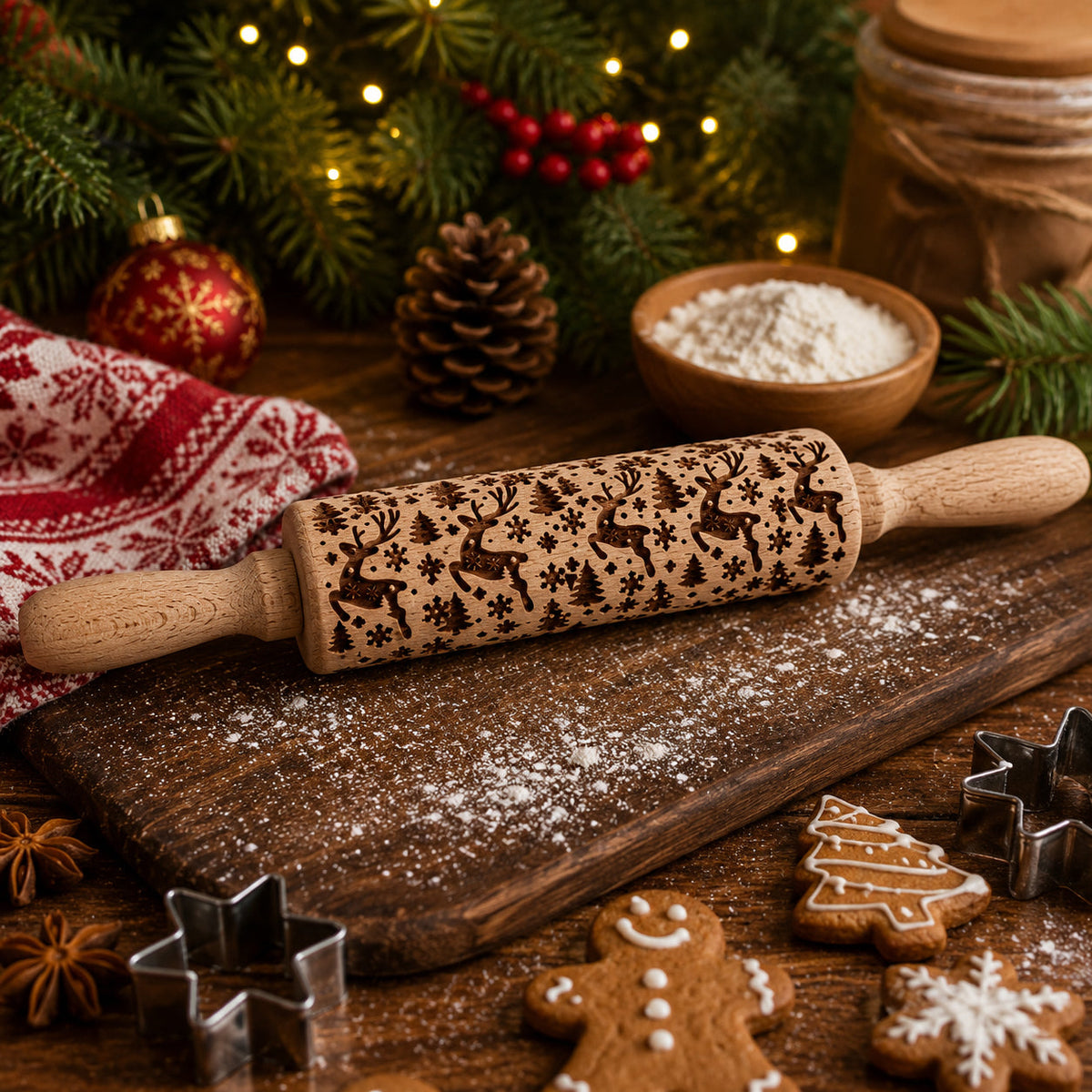 Christmas Embossed Rolling Pin — Choice of Design
