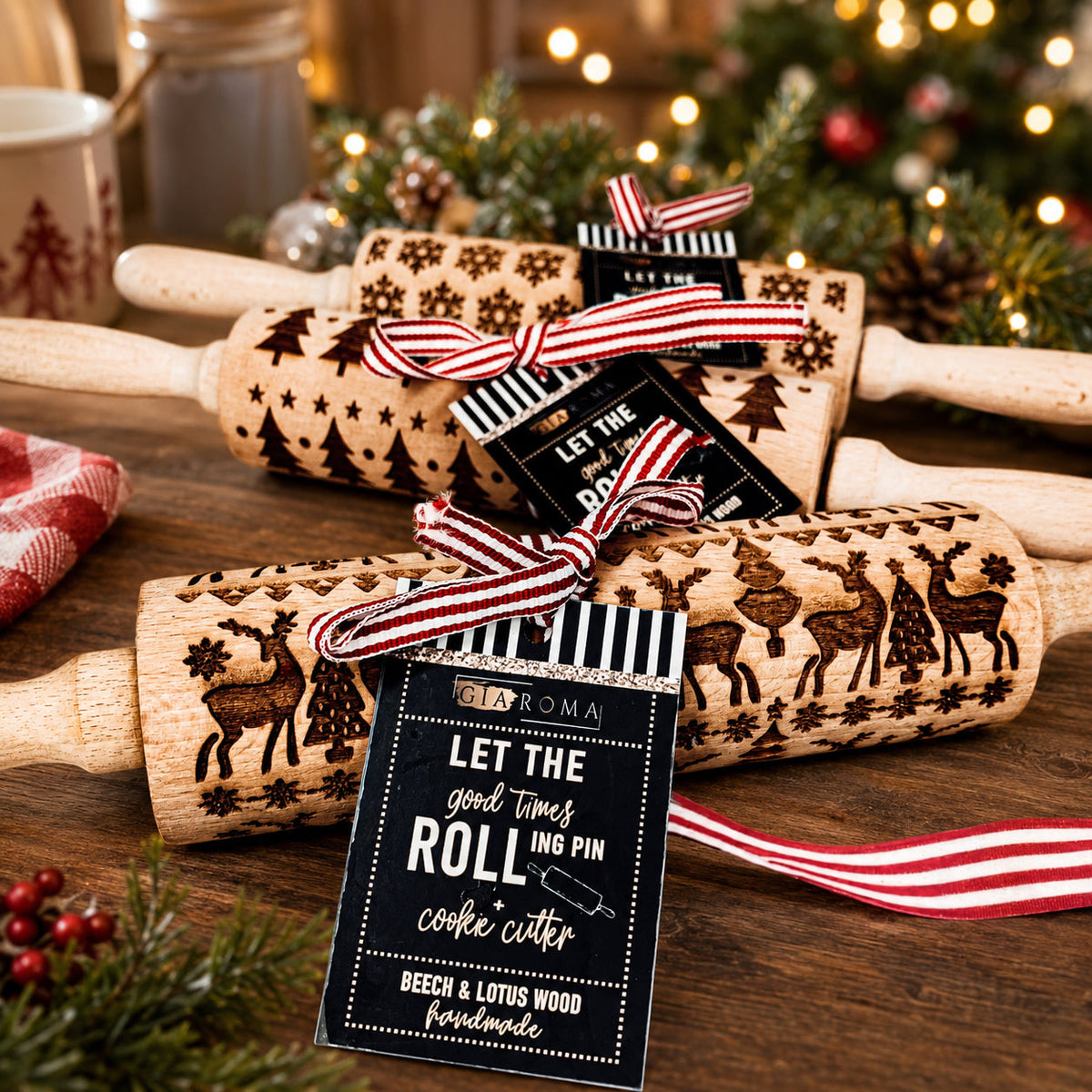 Christmas Embossed Rolling Pin — Choice of Design