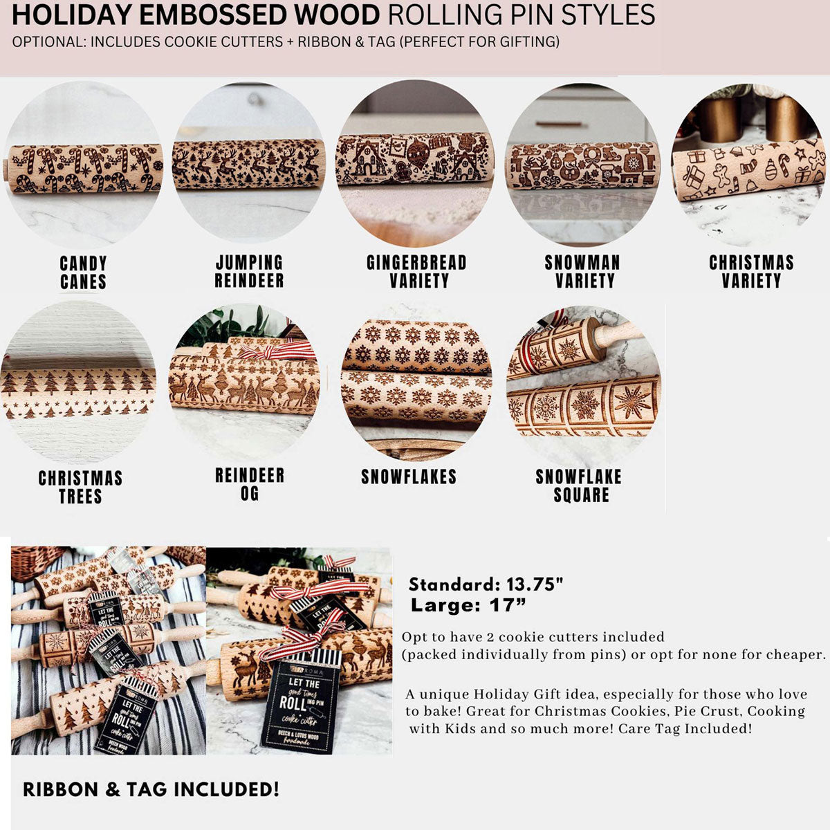 Christmas Embossed Rolling Pin — Choice of Design