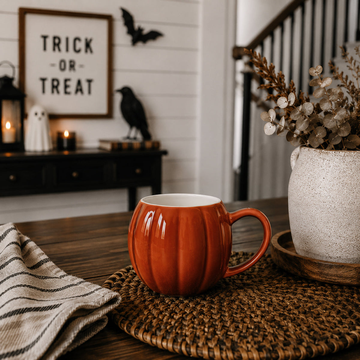 Pumpkin-Shaped Ceramic Mug — 16.8 oz
