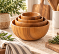 Rustic Acacia Wood Bowls — Set of 4